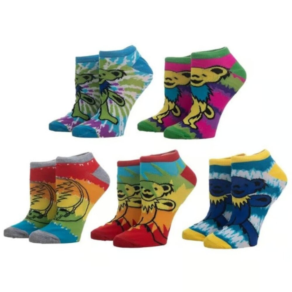 Grateful Dead Tie-Dye Ankle Socks ~ 5-Pack ~ Officially Licensed ~ Brand New!
